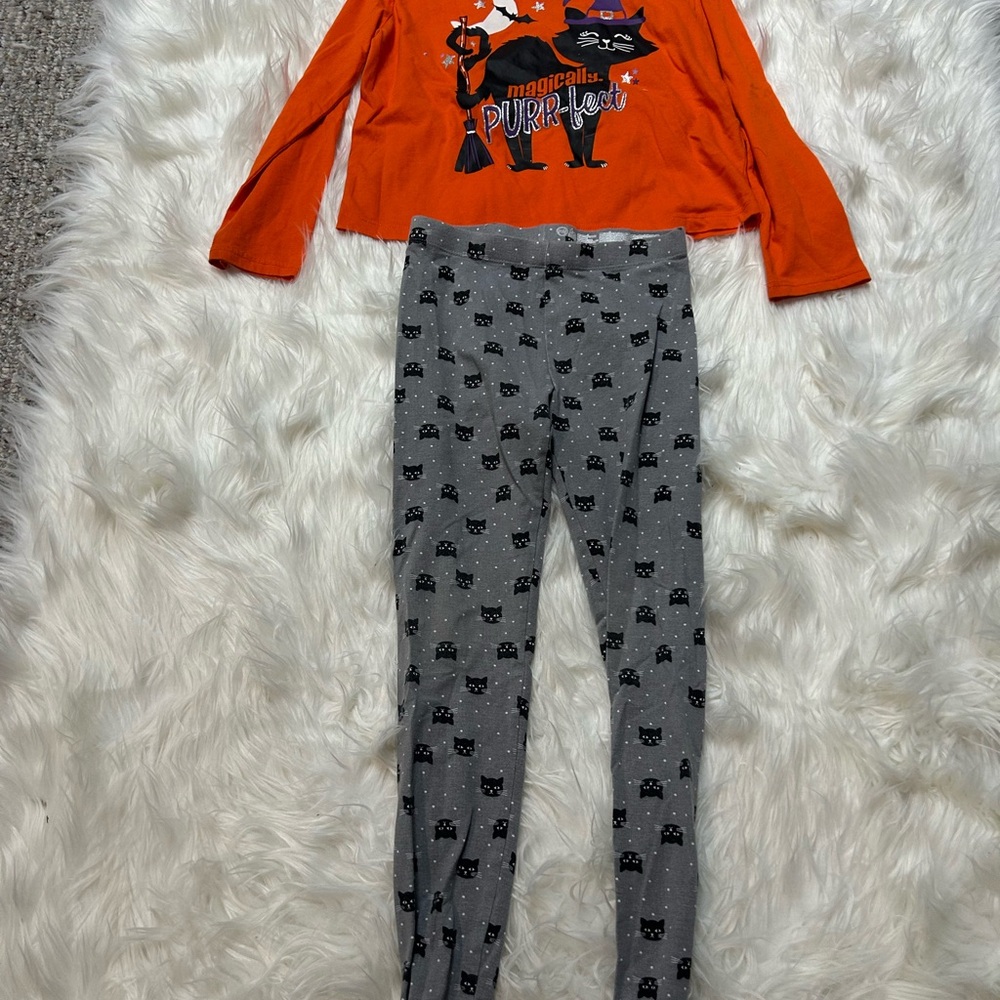 Kids Halloween Cat Print Leggings - Gray